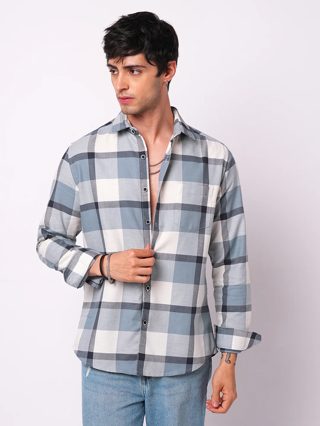 Premium Cotton Blue Glacier Grid Plaid Checks shirt - Image 5