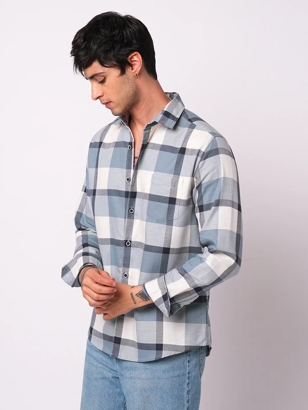 Premium Cotton Blue Glacier Grid Plaid Checks shirt - Image 6