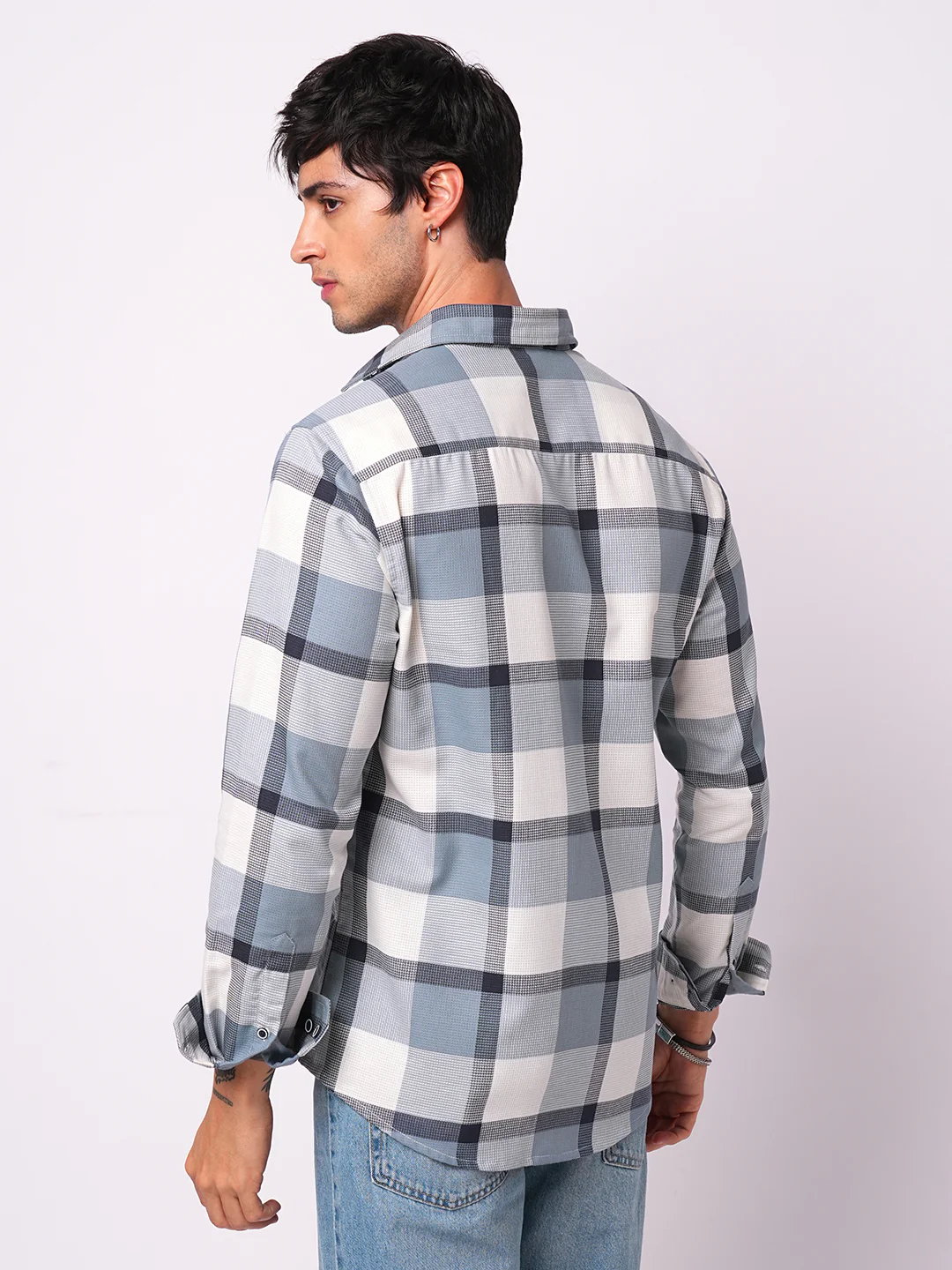 Premium Cotton Blue Glacier Grid Plaid Checks shirt - Image 7
