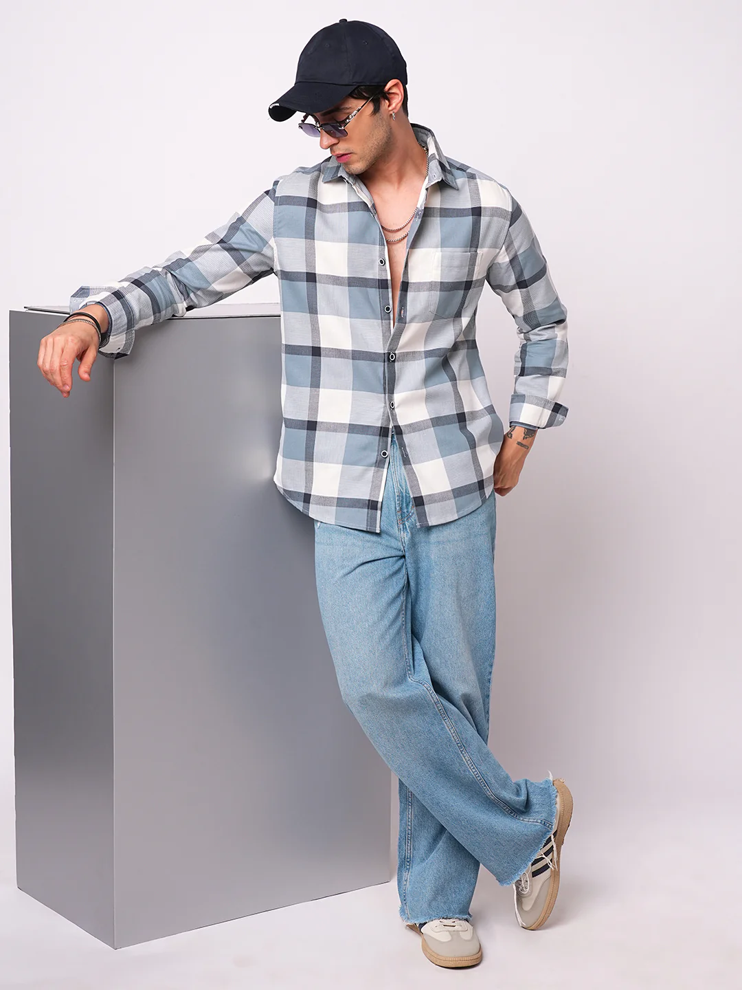Premium Cotton Blue Glacier Grid Plaid Checks shirt - Image 8