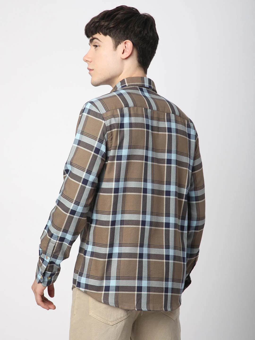 Premium Cotton Brown & Navy Tartanique Checked Shirt - Image 6