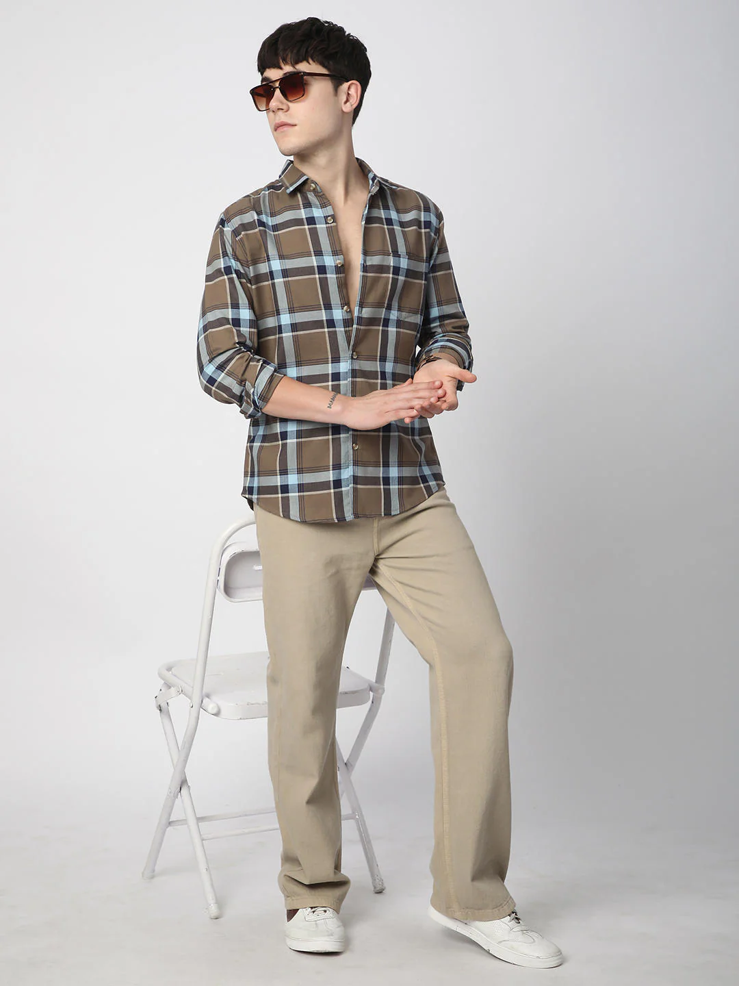 Premium Cotton Brown & Navy Tartanique Checked Shirt - Image 7