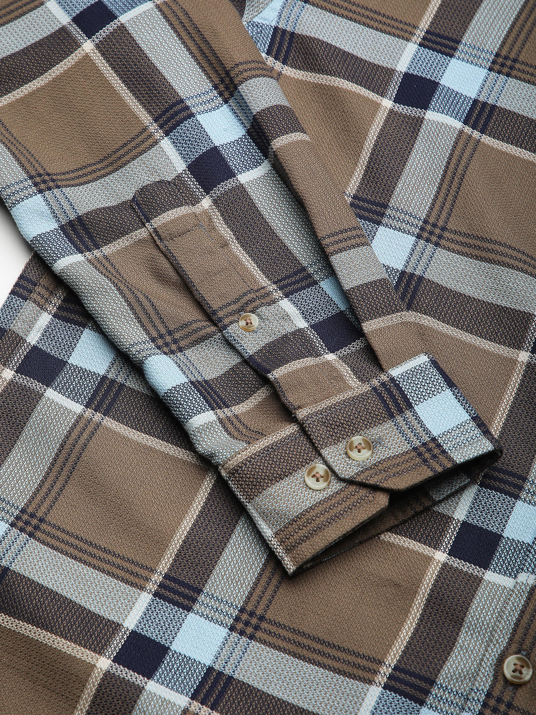 Premium Cotton Brown & Navy Tartanique Checked Shirt - Image 8