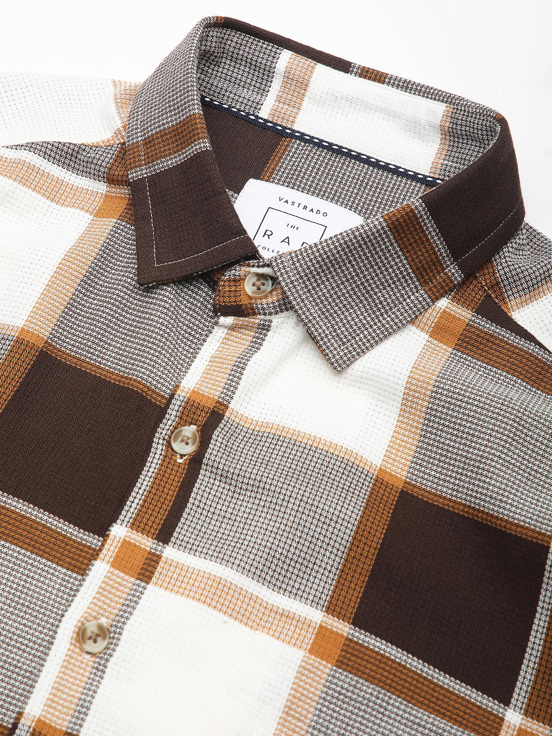 Premium Cotton Brown & White Broad Checks Shirt - Image 3