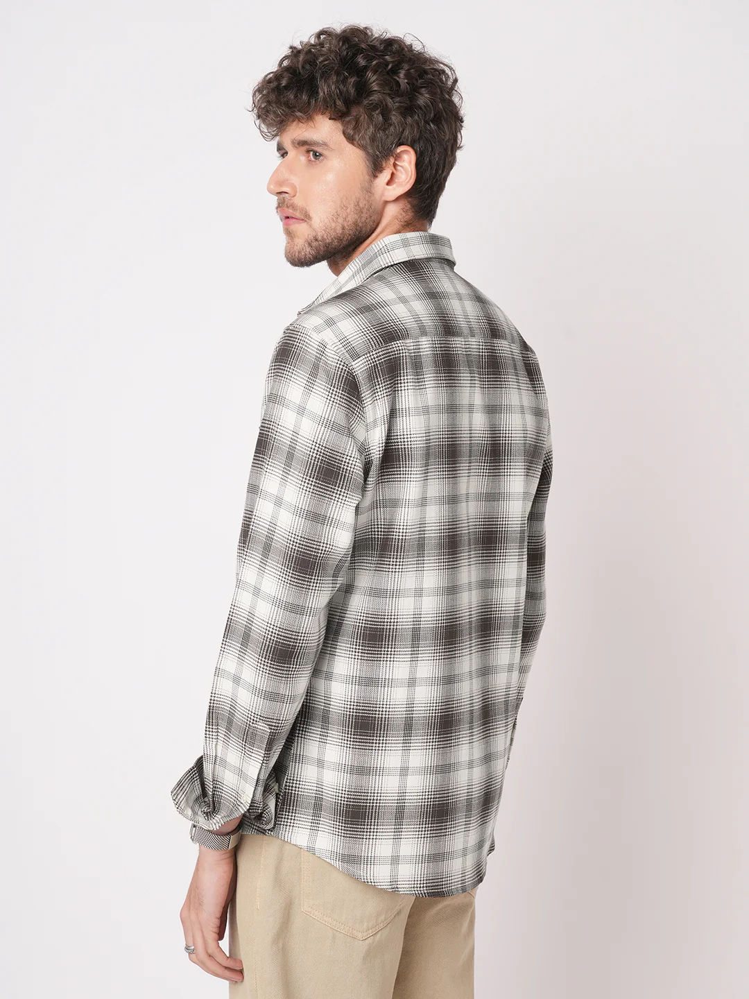 Premium Cotton Brown & White Sable Grid Checks Shirt - Image 7