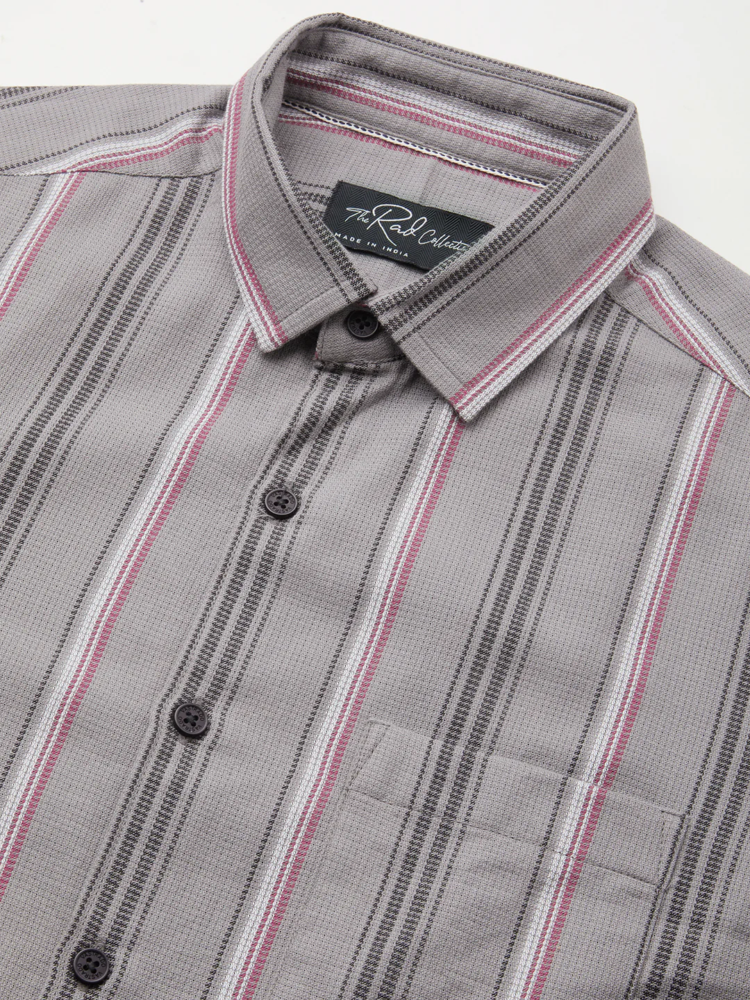Premium Cotton Cityscape Grey and Red Stripe Shirt - Image 3