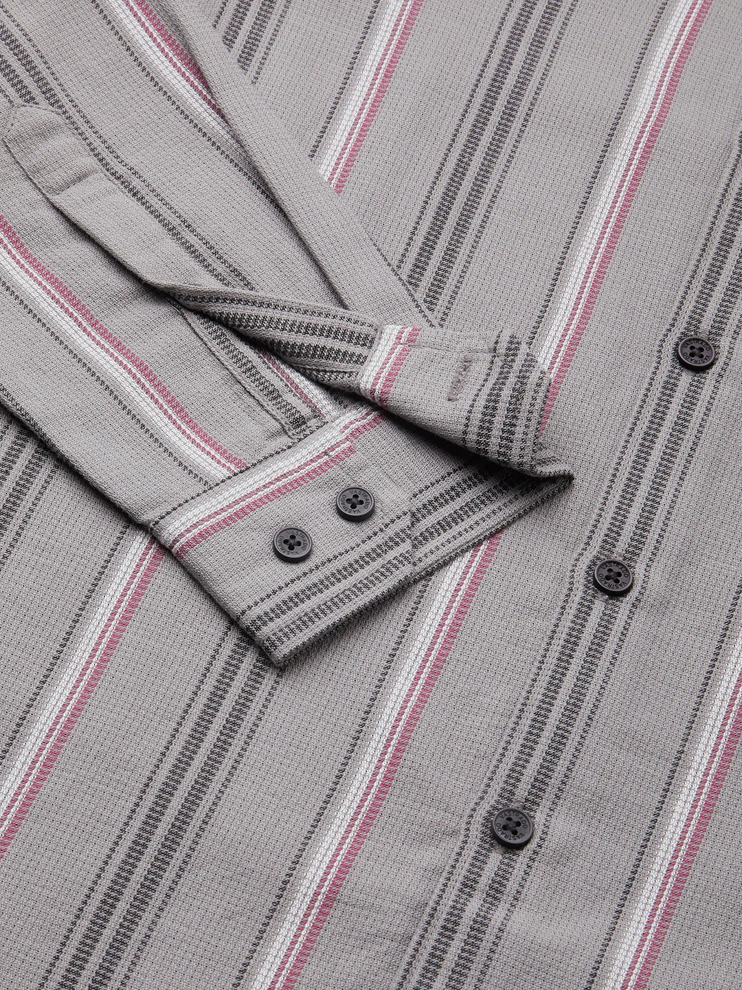 Premium Cotton Cityscape Grey and Red Stripe Shirt - Image 9