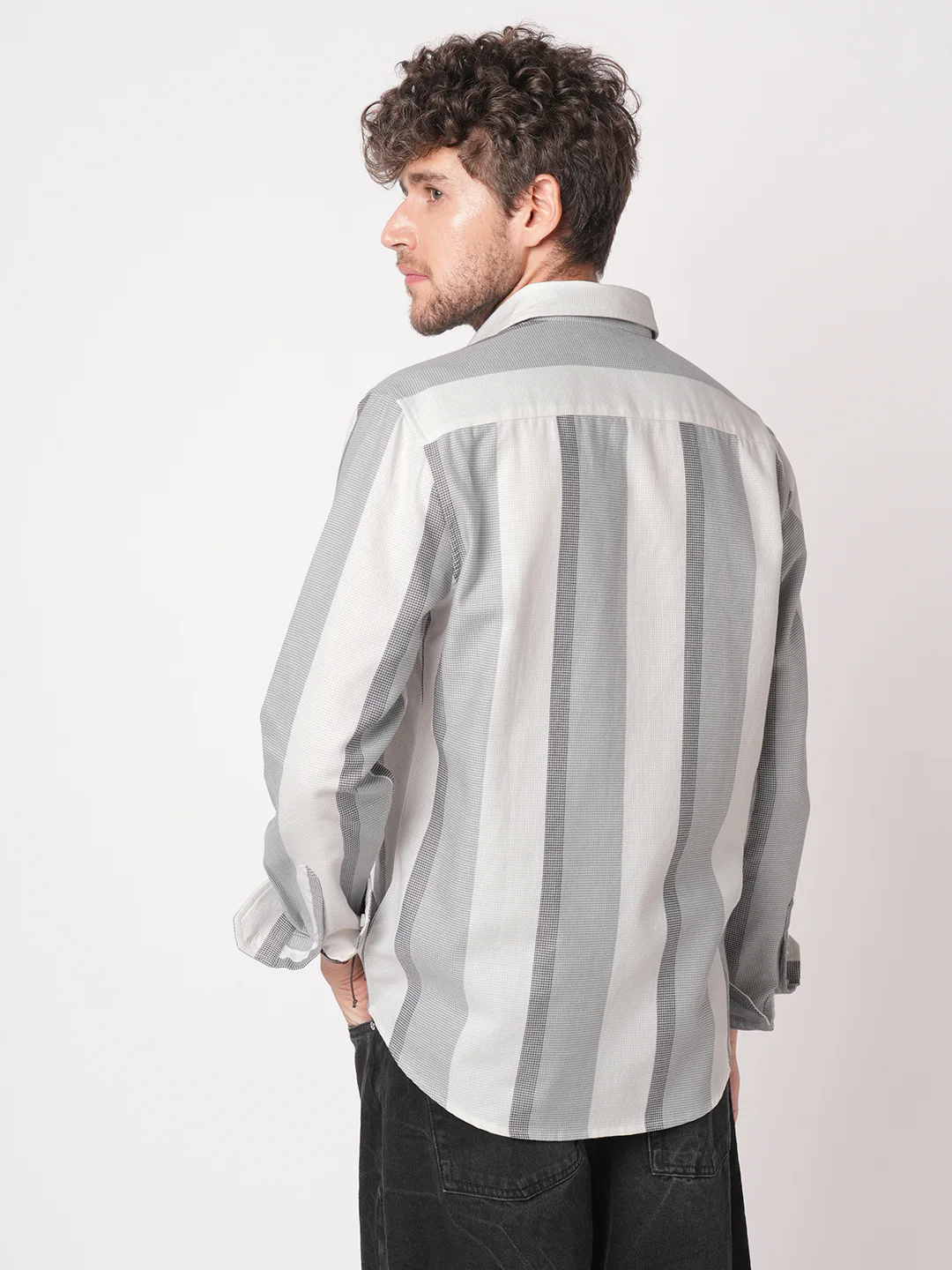 Premium Cotton Classic Dual Tone Broad Stripes Grey Shirt - Image 6