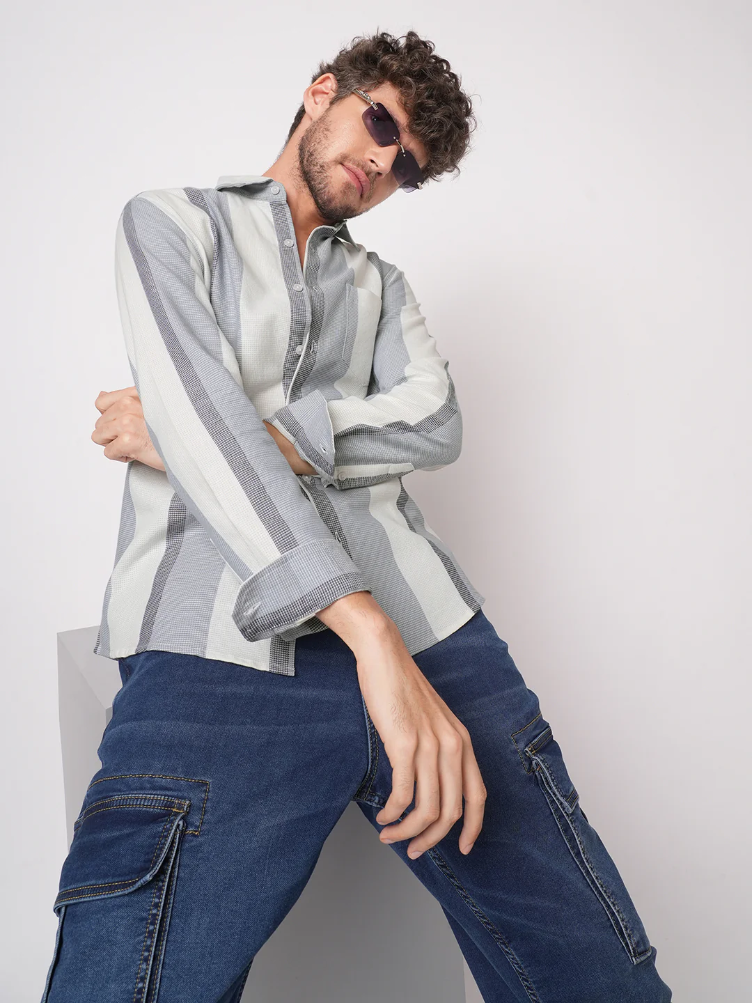 Premium Cotton Classic Dual Tone Broad Stripes Shirt - Image 4
