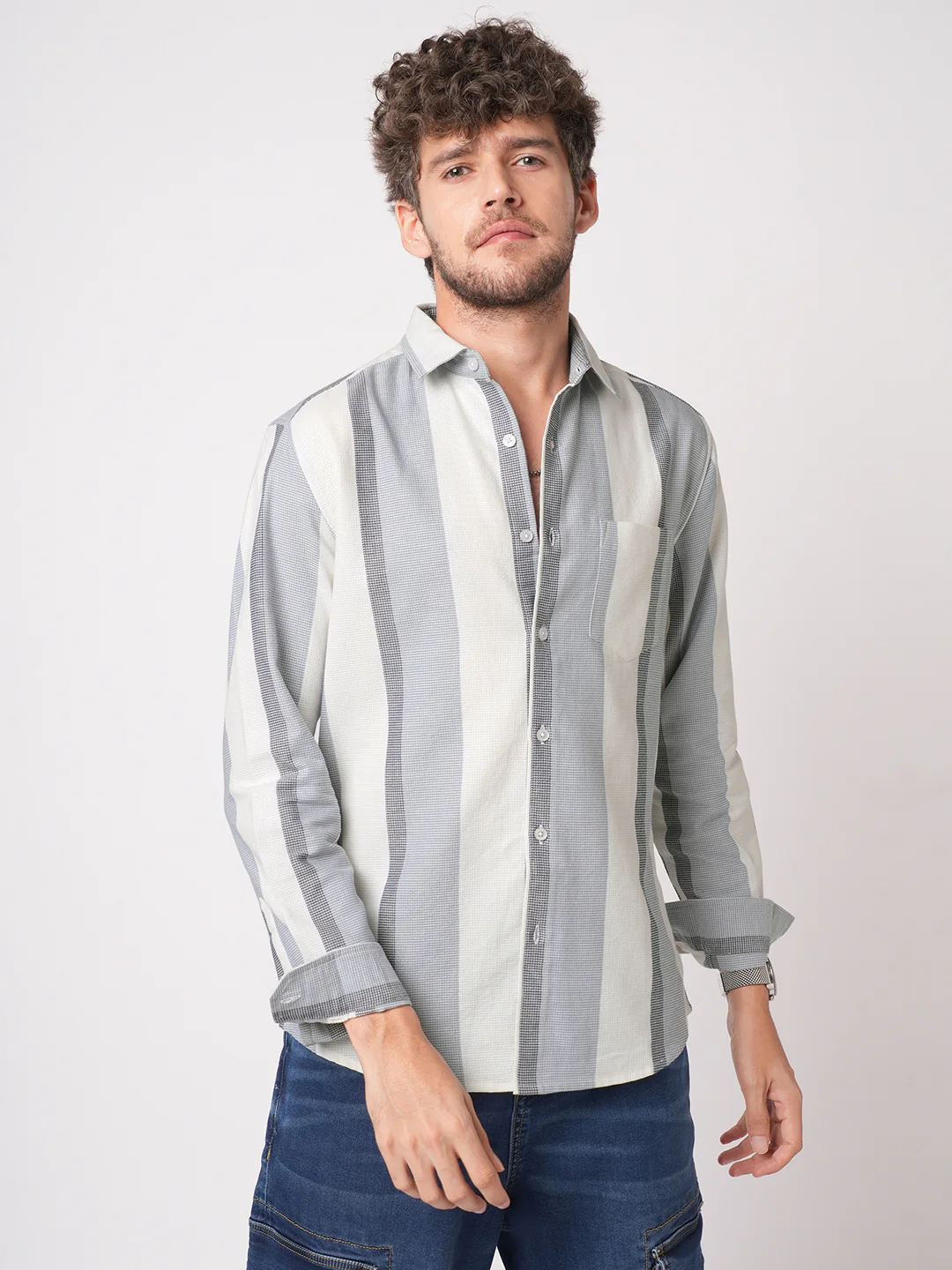 Premium Cotton Classic Dual Tone Broad Stripes Shirt - Image 5
