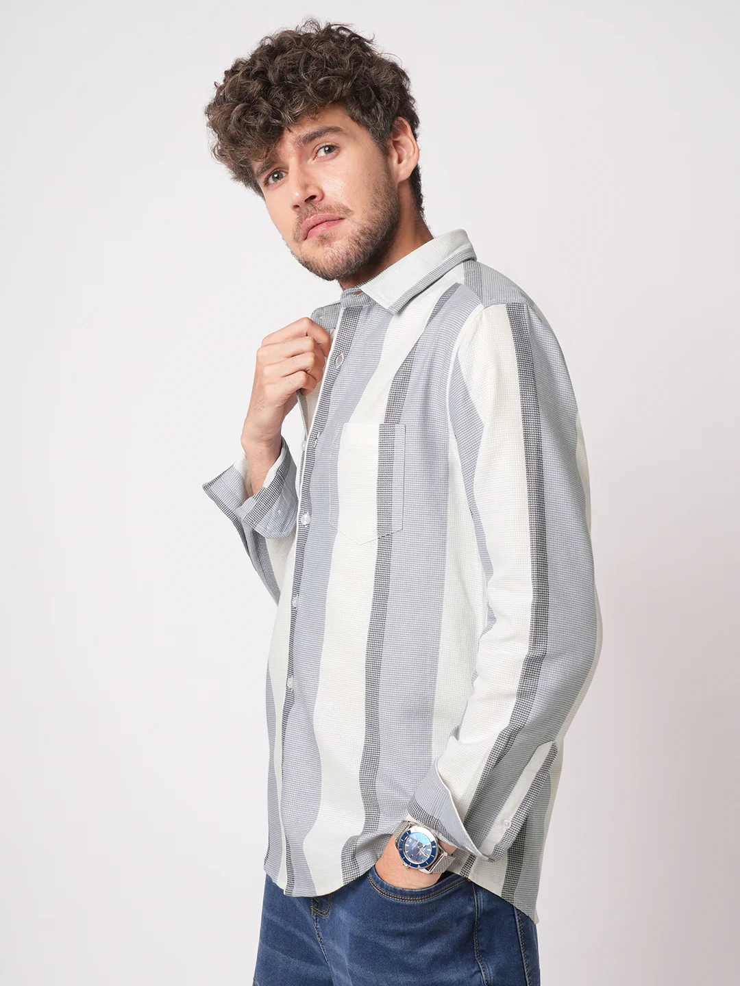 Premium Cotton Classic Dual Tone Broad Stripes Shirt - Image 6