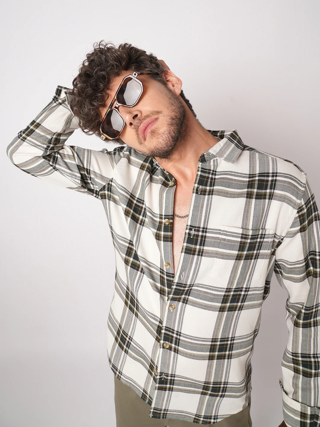 Premium Cotton Classic Ivory Broad Checks Shirt - Image 2