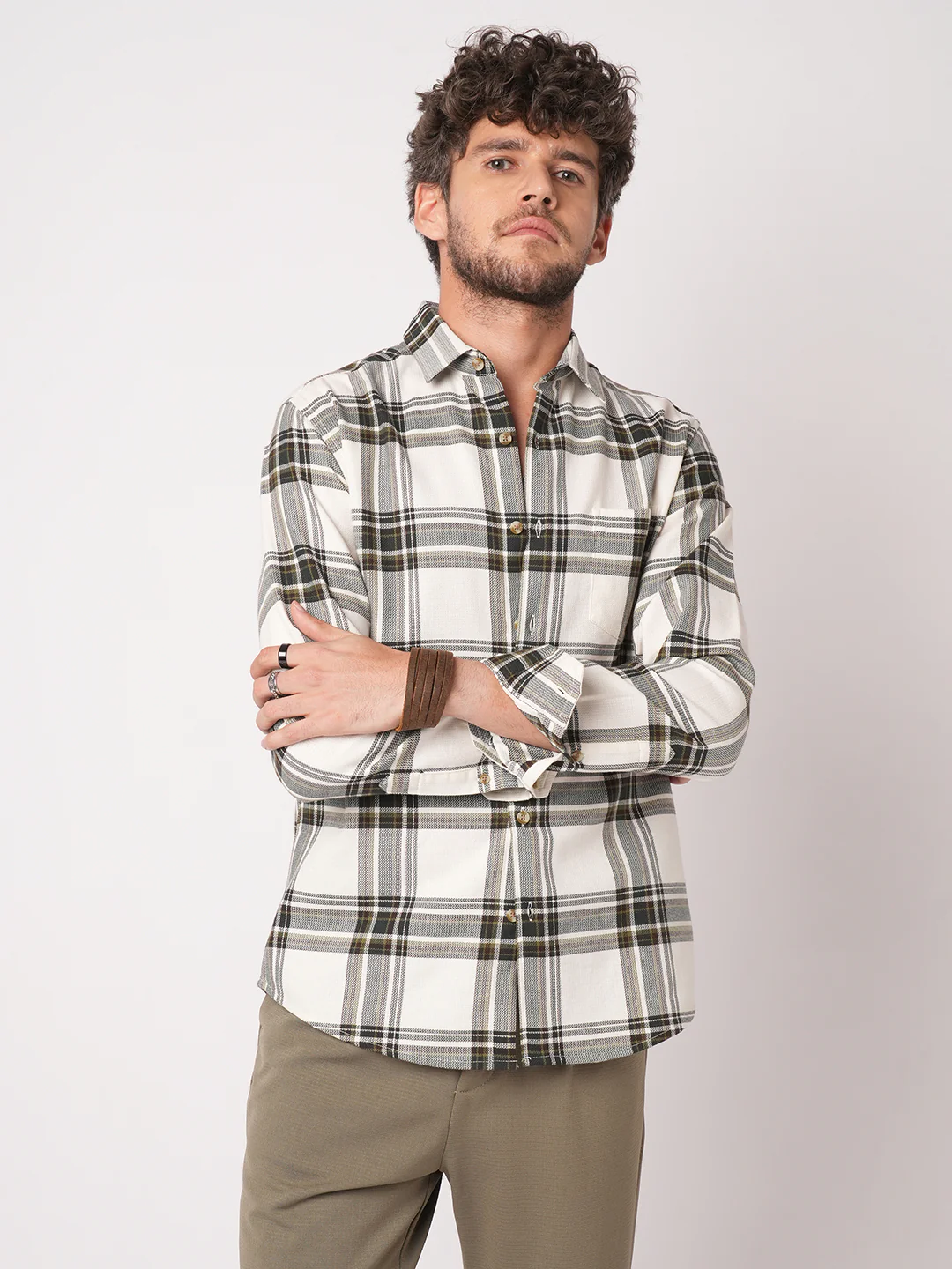 Premium Cotton Classic Ivory Broad Checks Shirt - Image 5
