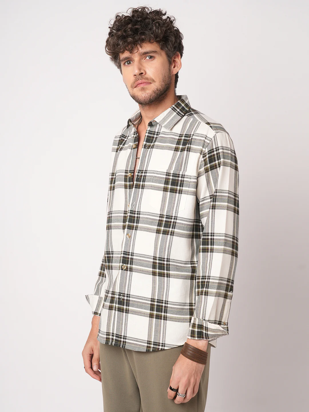 Premium Cotton Classic Ivory Broad Checks Shirt - Image 6