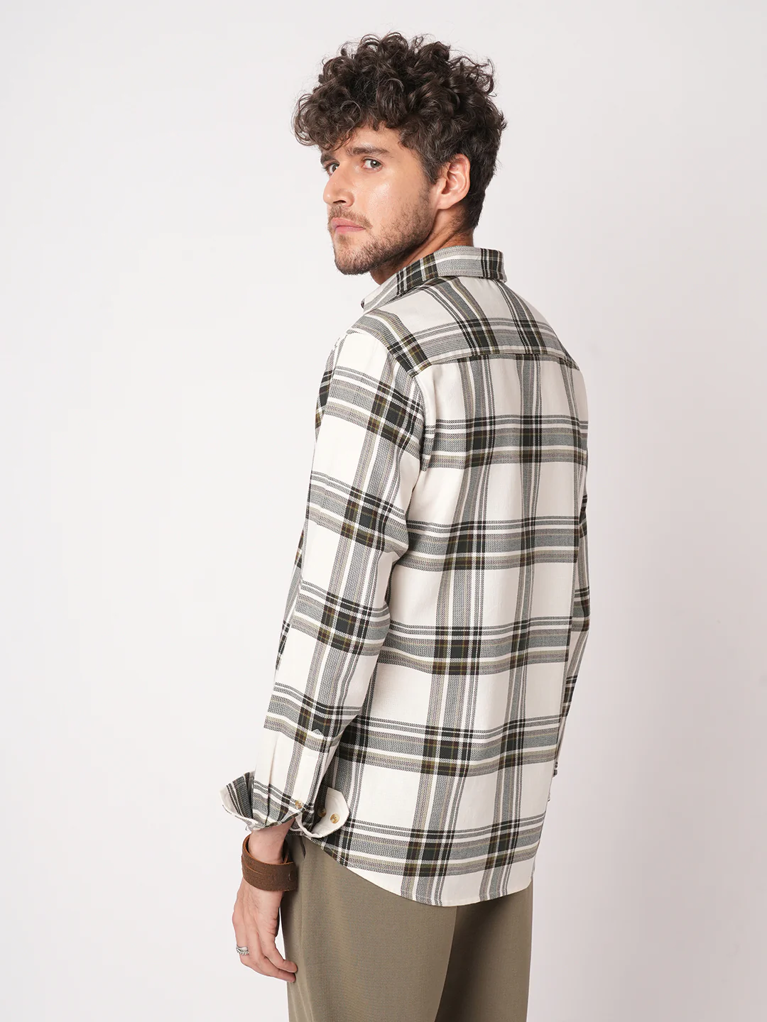 Premium Cotton Classic Ivory Broad Checks Shirt - Image 7