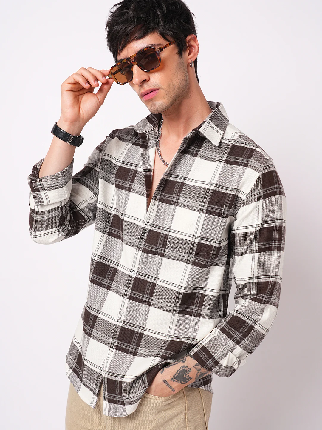 Premium Cotton Classic White & Brown Tartan Checks - Image 4