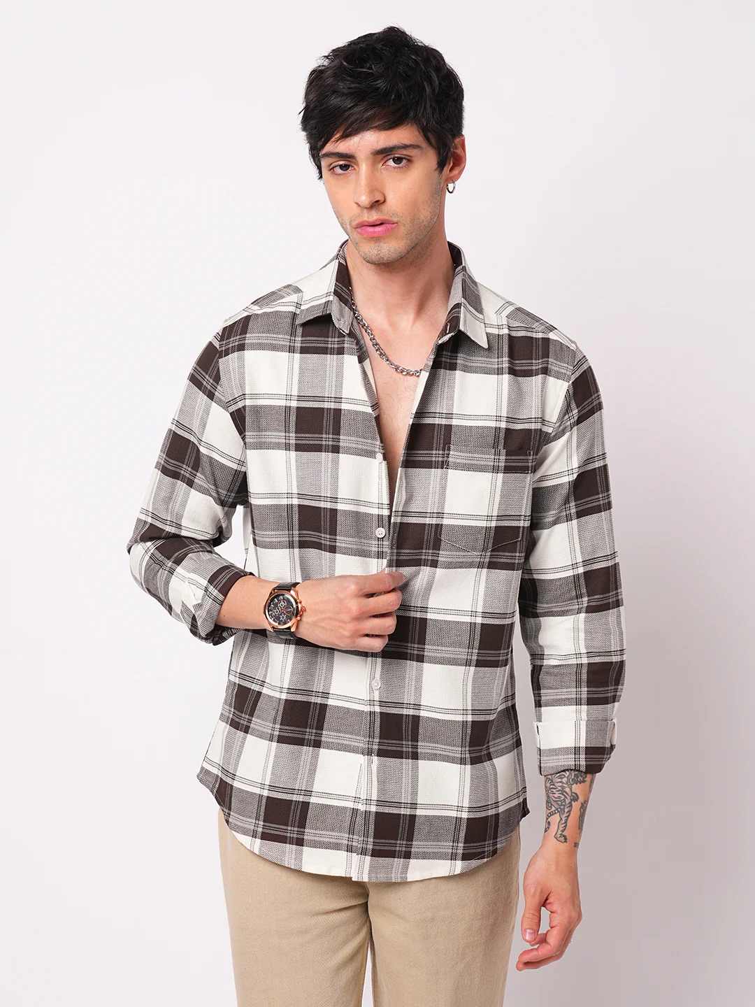 Premium Cotton Classic White & Brown Tartan Checks - Image 5