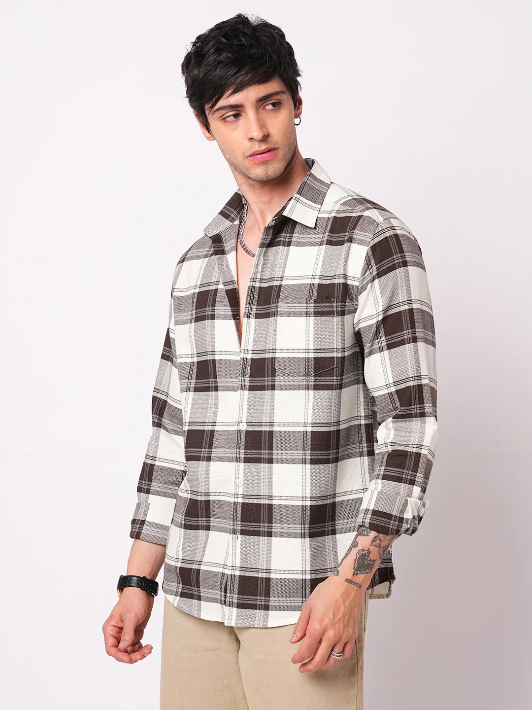 Premium Cotton Classic White & Brown Tartan Checks - Image 6