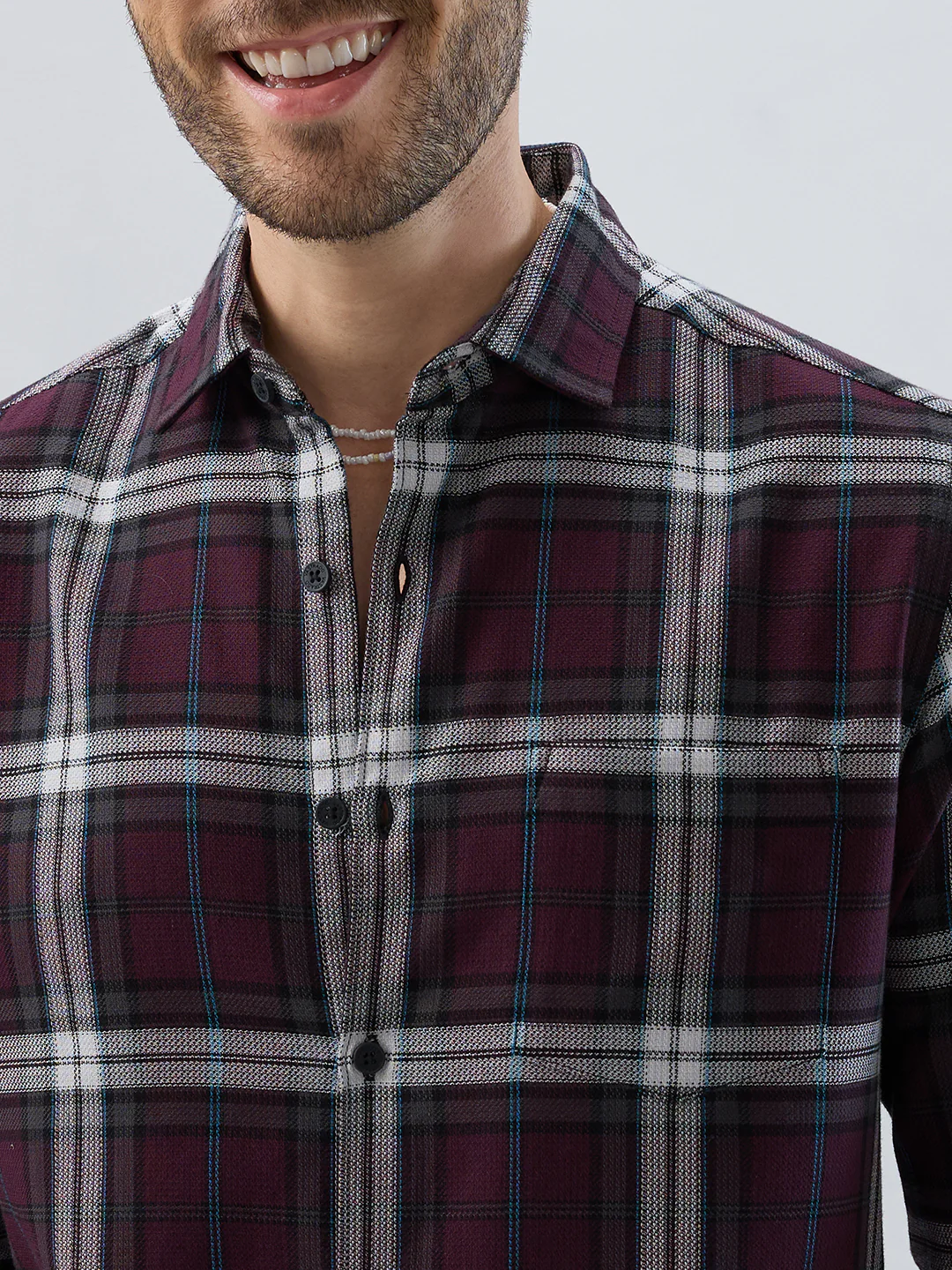 Premium Cotton Dark Maroon Tartan Plaid Checked Shirt - Image 3