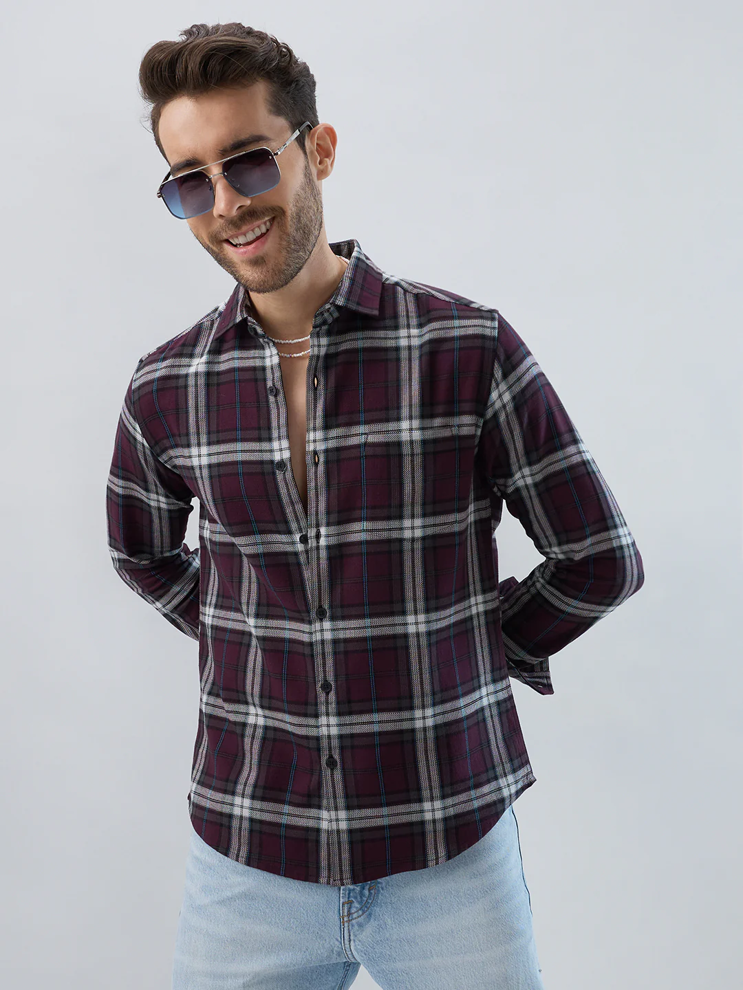 Premium Cotton Dark Maroon Tartan Plaid Checked Shirt - Image 4