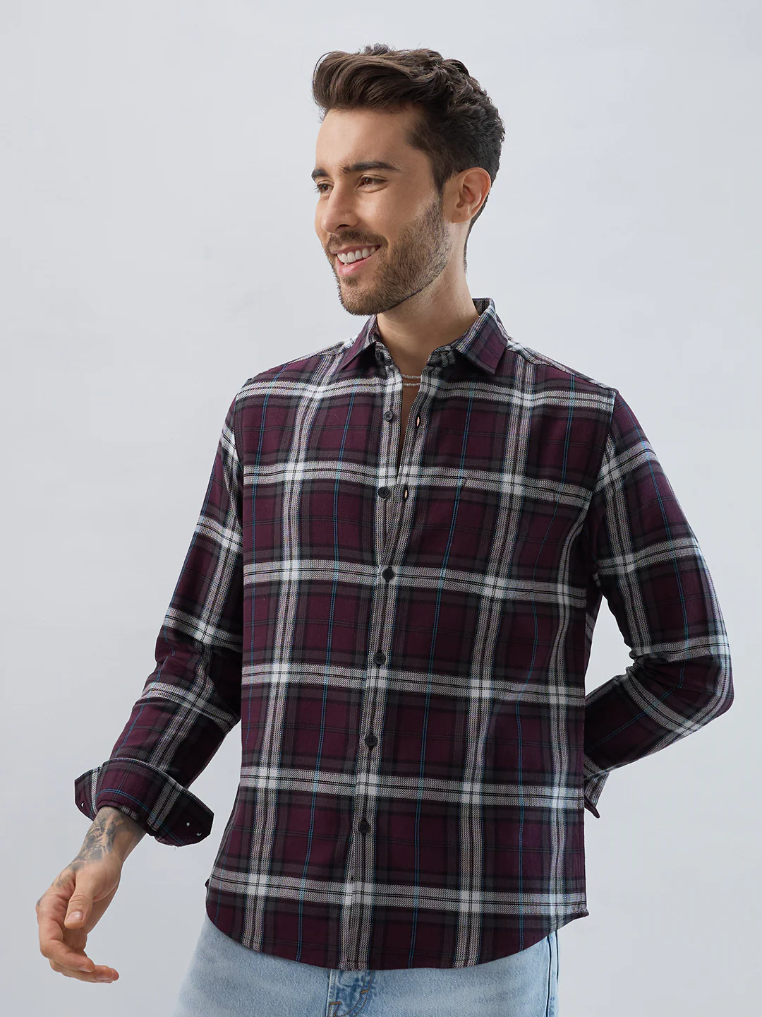 Premium Cotton Dark Maroon Tartan Plaid Checked Shirt - Image 6