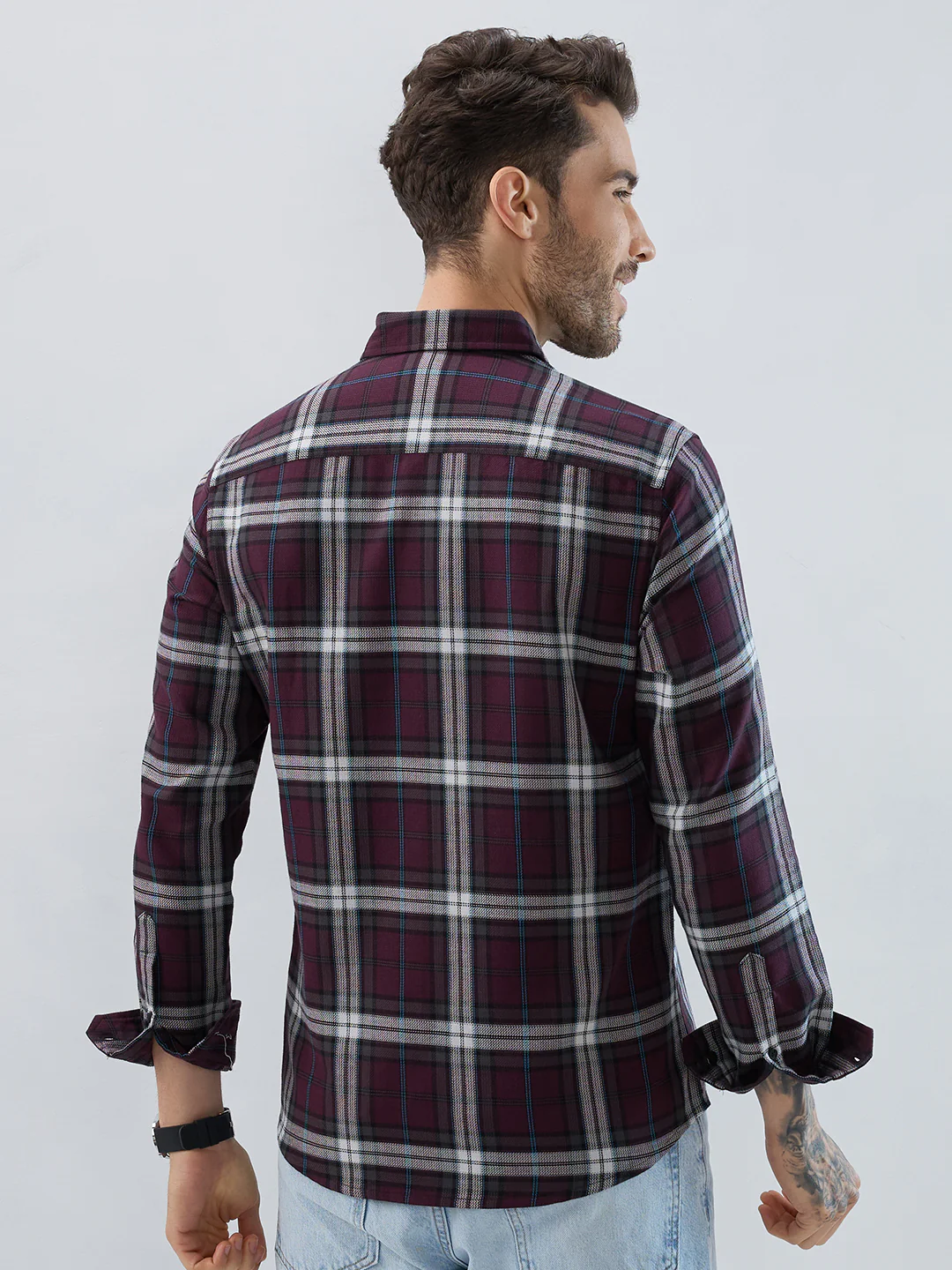 Premium Cotton Dark Maroon Tartan Plaid Checked Shirt - Image 7