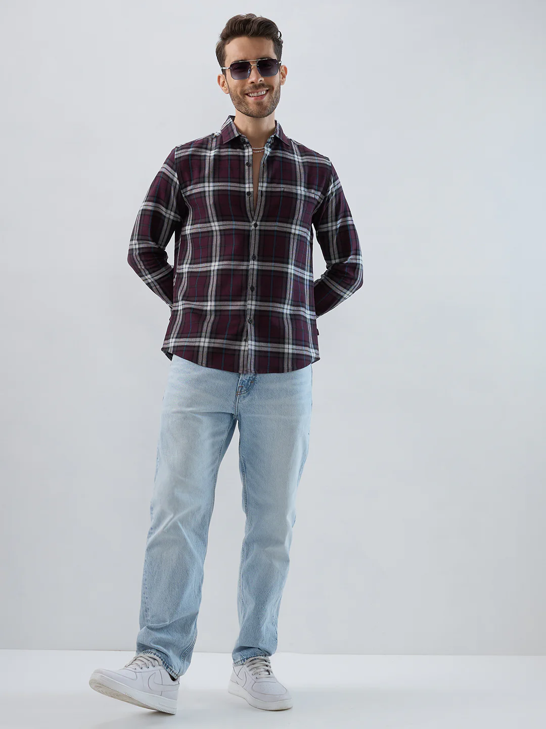 Premium Cotton Dark Maroon Tartan Plaid Checked Shirt - Image 8