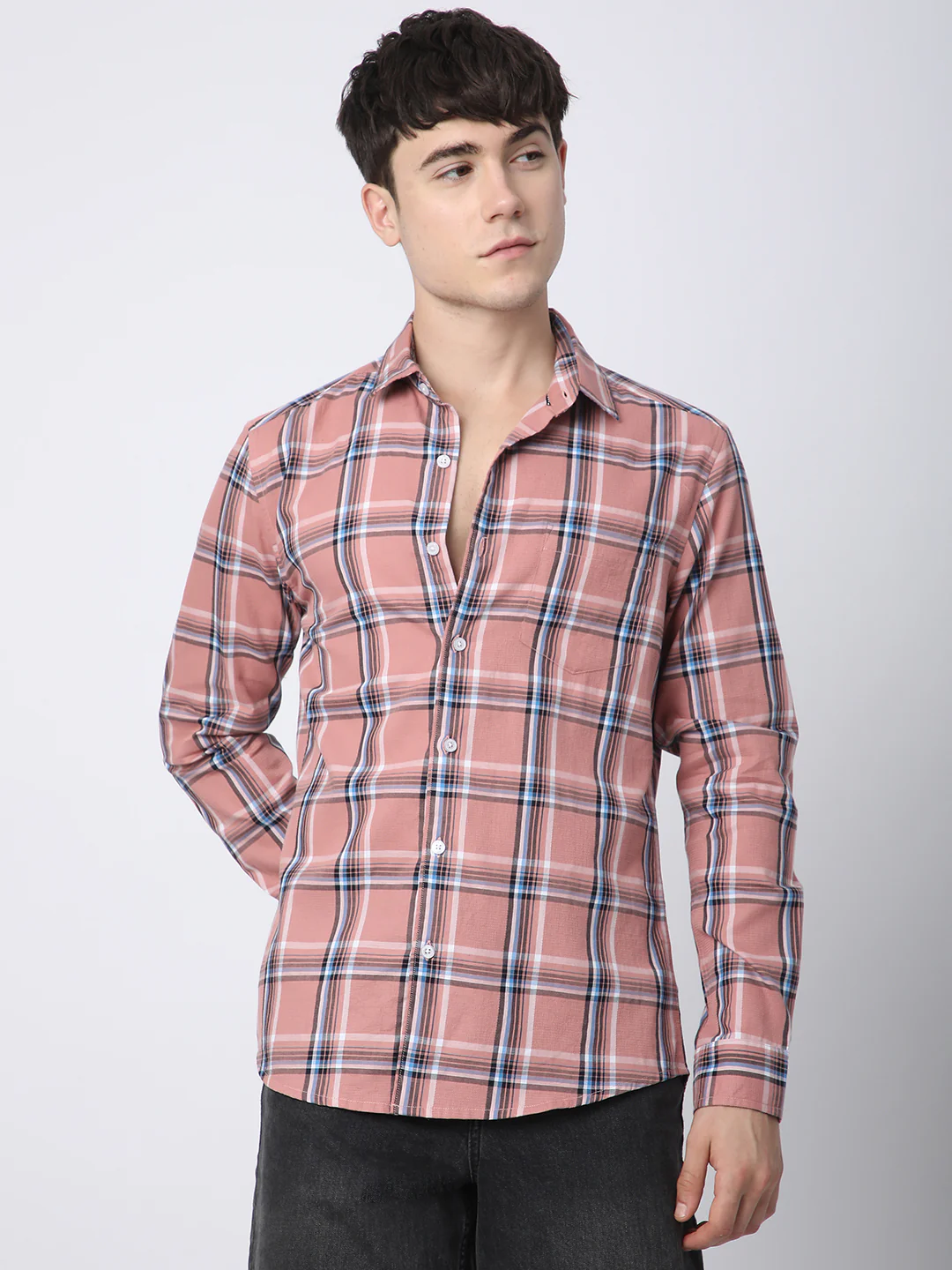 Premium Cotton Dark Peach Dupplin Checked Shirt - Image 4