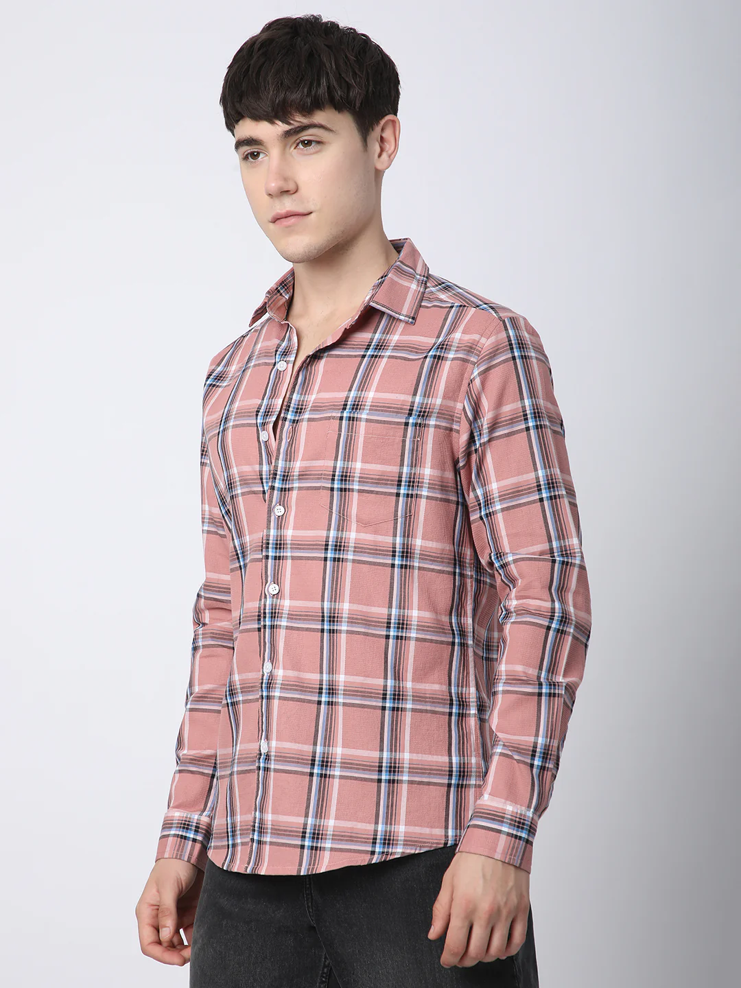 Premium Cotton Dark Peach Dupplin Checked Shirt - Image 5