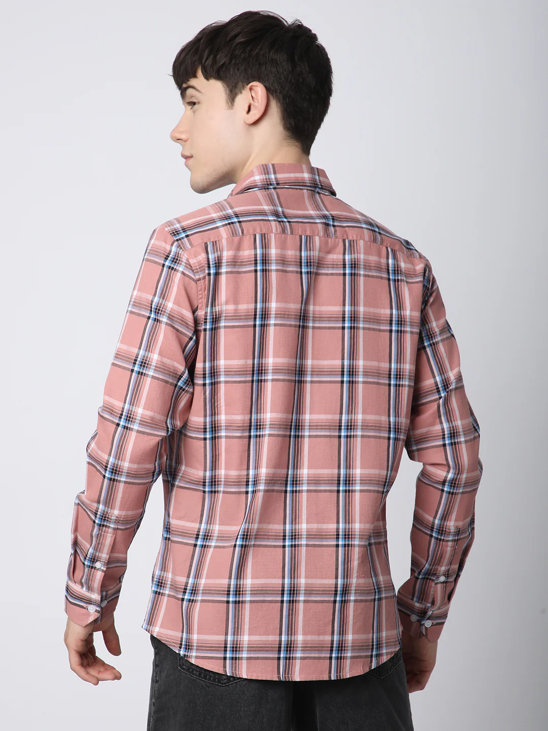 Premium Cotton Dark Peach Dupplin Checked Shirt - Image 6
