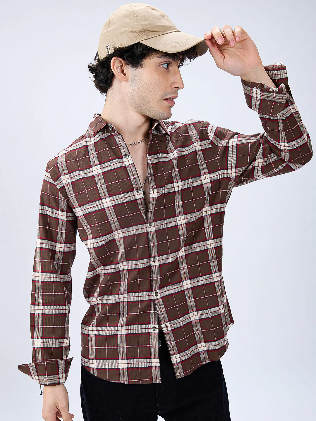 Premium Cotton Elegant Checkmate Brown Shirt - Image 2
