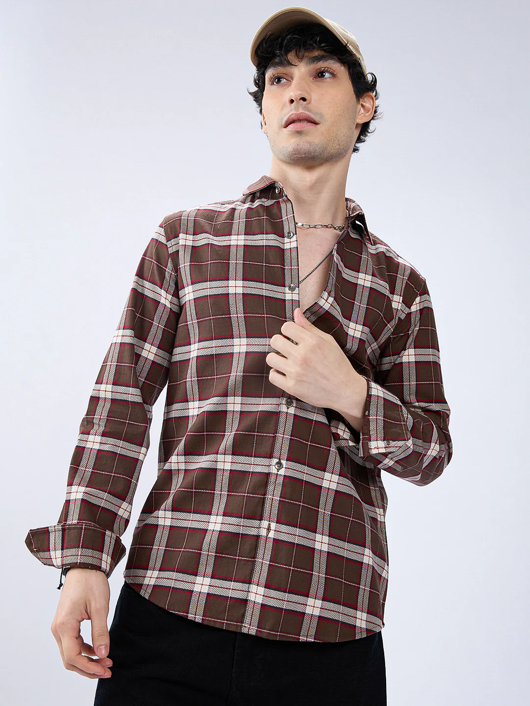 Premium Cotton Elegant Checkmate Brown Shirt - Image 4