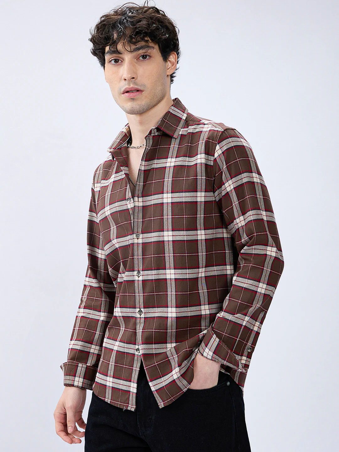 Premium Cotton Elegant Checkmate Brown Shirt - Image 5