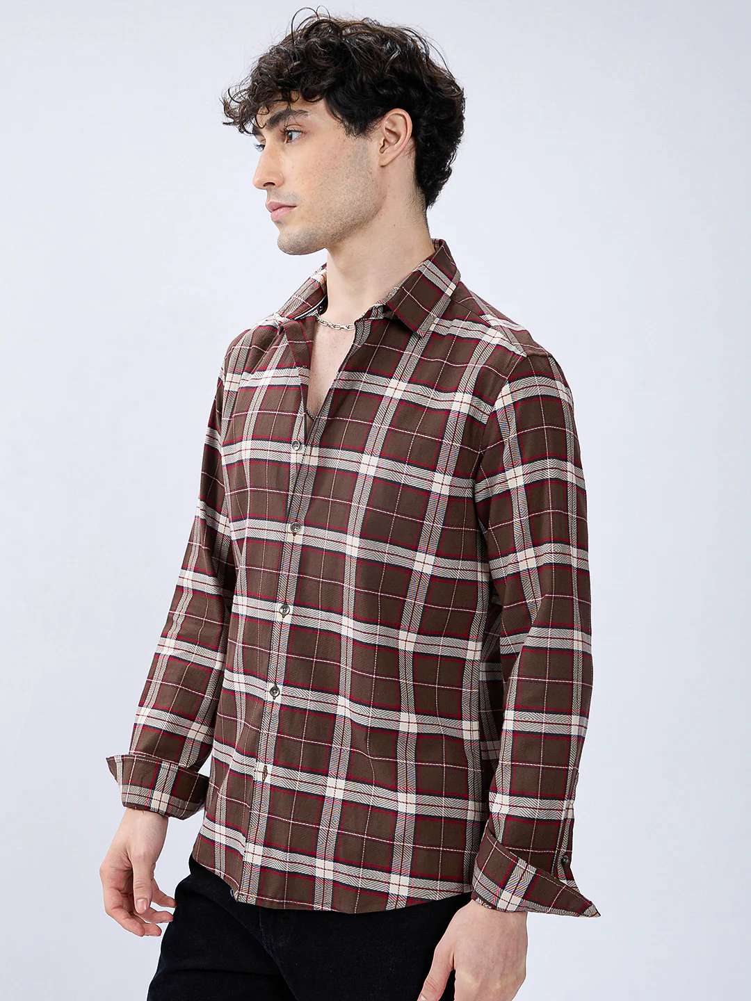 Premium Cotton Elegant Checkmate Brown Shirt - Image 6