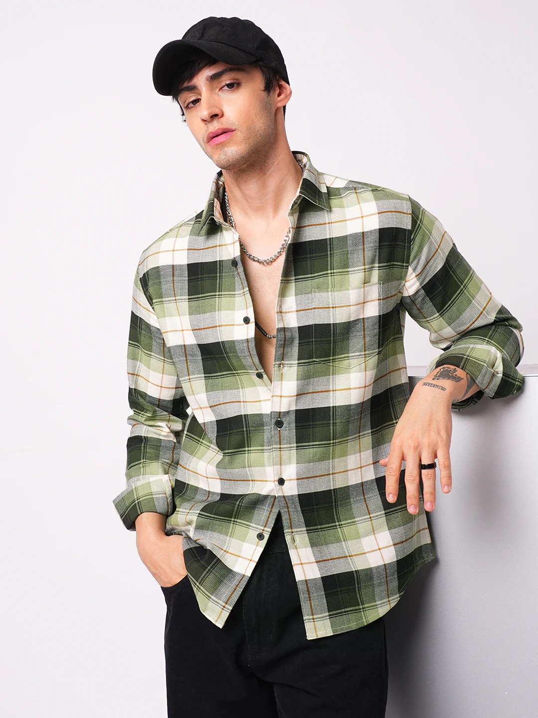 Premium Cotton Elegant Green Vibe Check Shirt - Image 2
