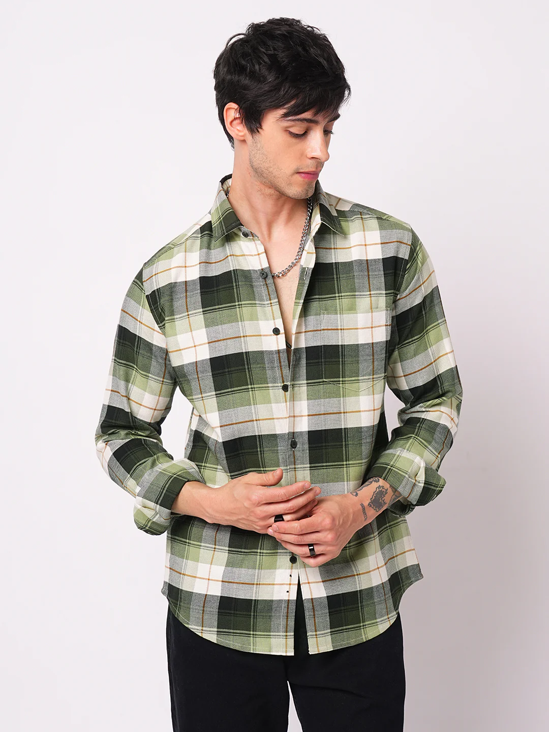 Premium Cotton Elegant Green Vibe Check Shirt - Image 4