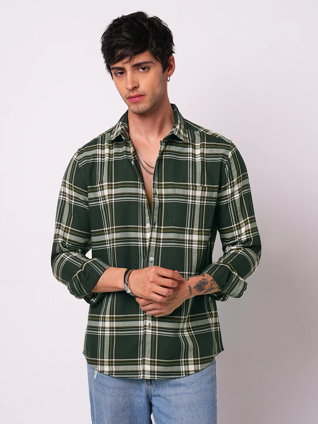 Premium Cotton Evergreen Broad Checks Shirt - Image 5
