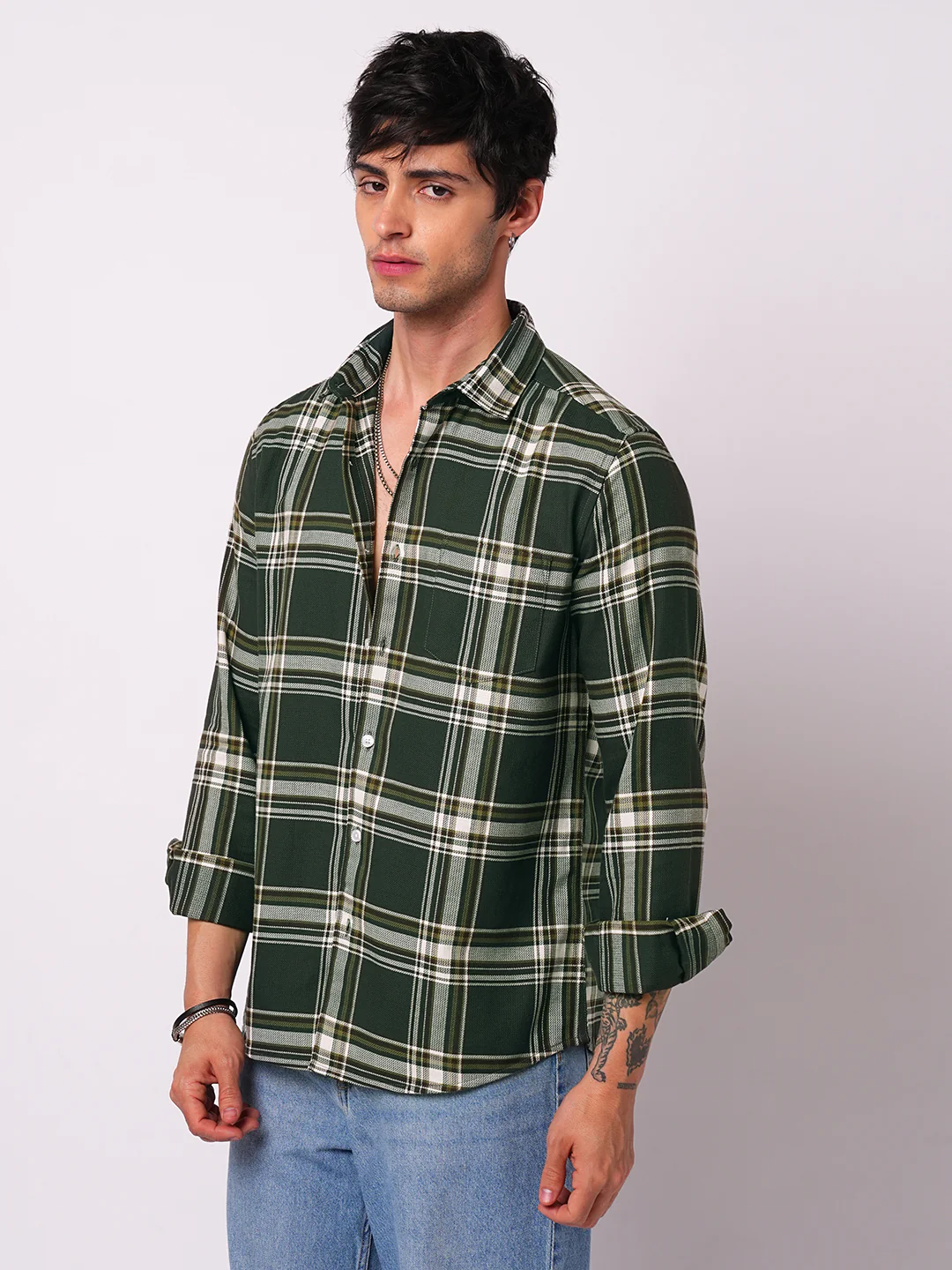 Premium Cotton Evergreen Broad Checks Shirt - Image 6