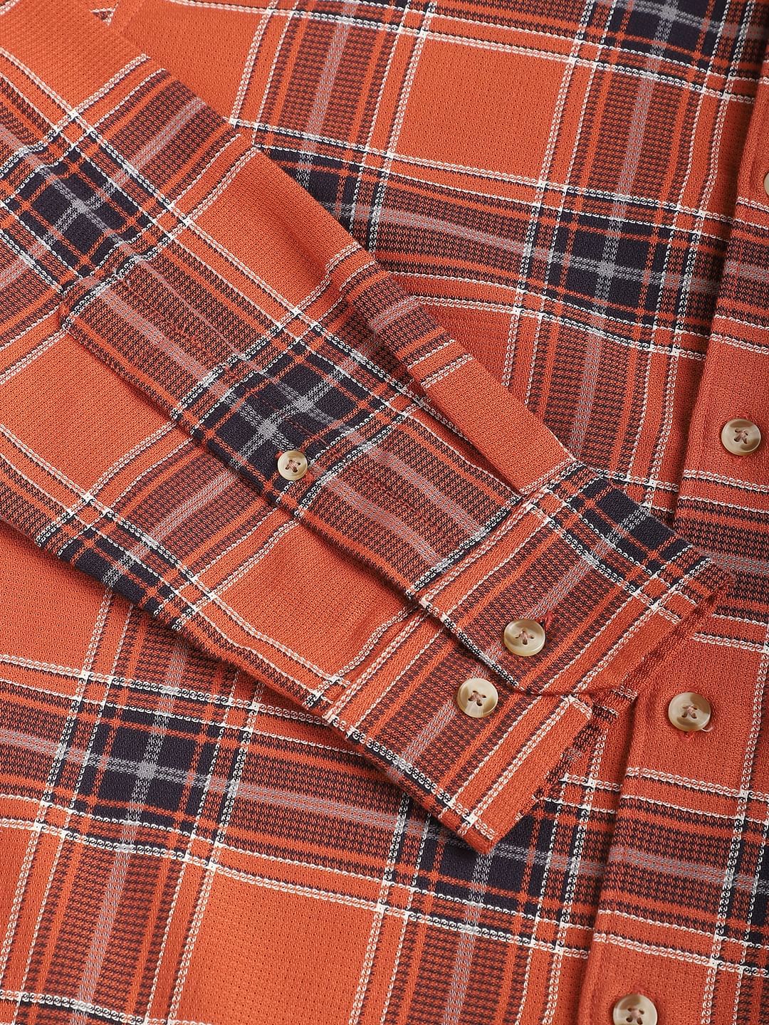 Premium Cotton Fiery Tangerine Checkered Shirt - Image 10
