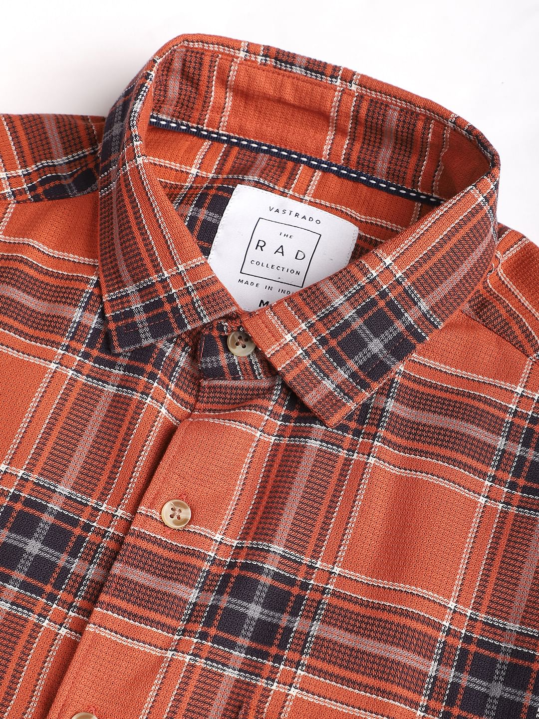 Premium Cotton Fiery Tangerine Checkered Shirt - Image 3