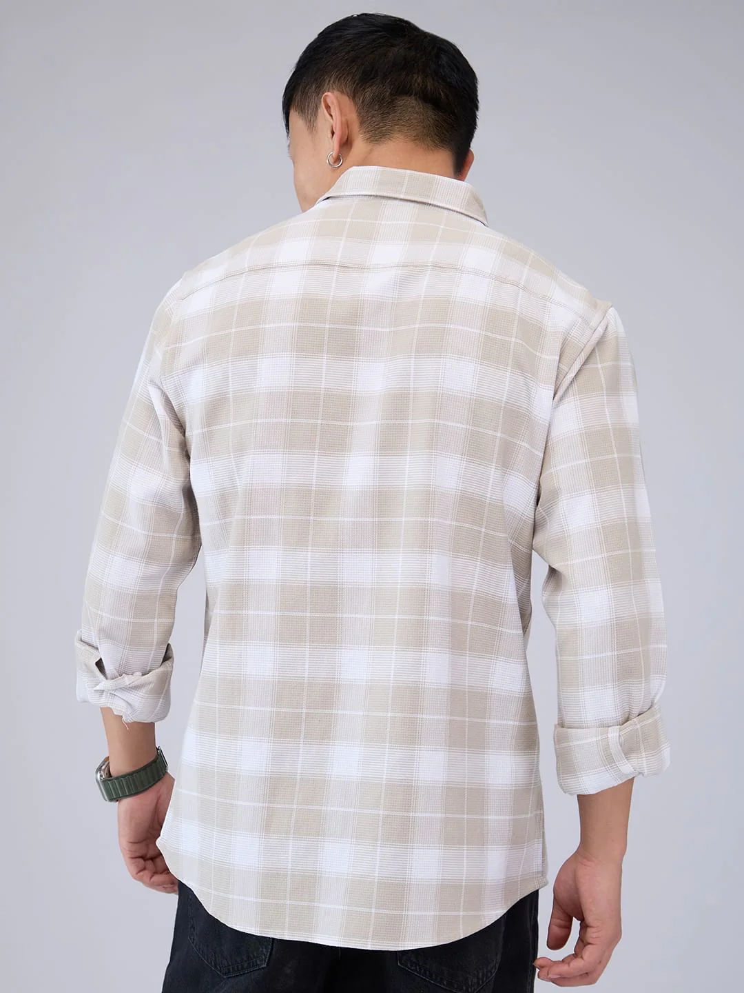 Premium Cotton Greige & White Checkered Shirt - Image 5