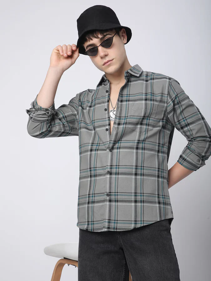 Premium Cotton Grey & Black Tartan Checks Shirt - Image 4