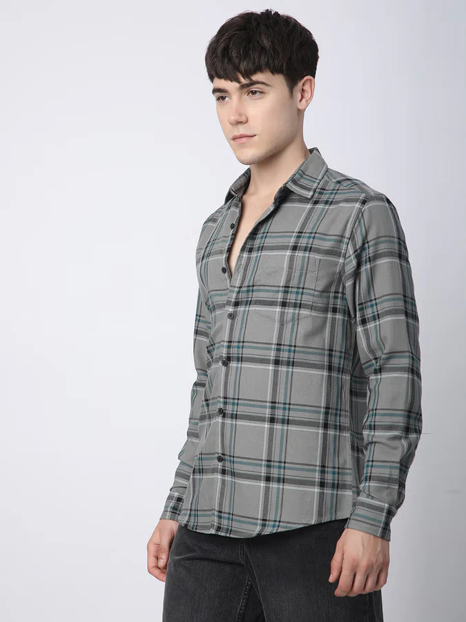 Premium Cotton Grey & Black Tartan Checks Shirt - Image 5