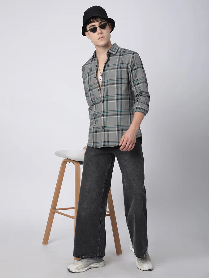 Premium Cotton Grey & Black Tartan Checks Shirt - Image 7