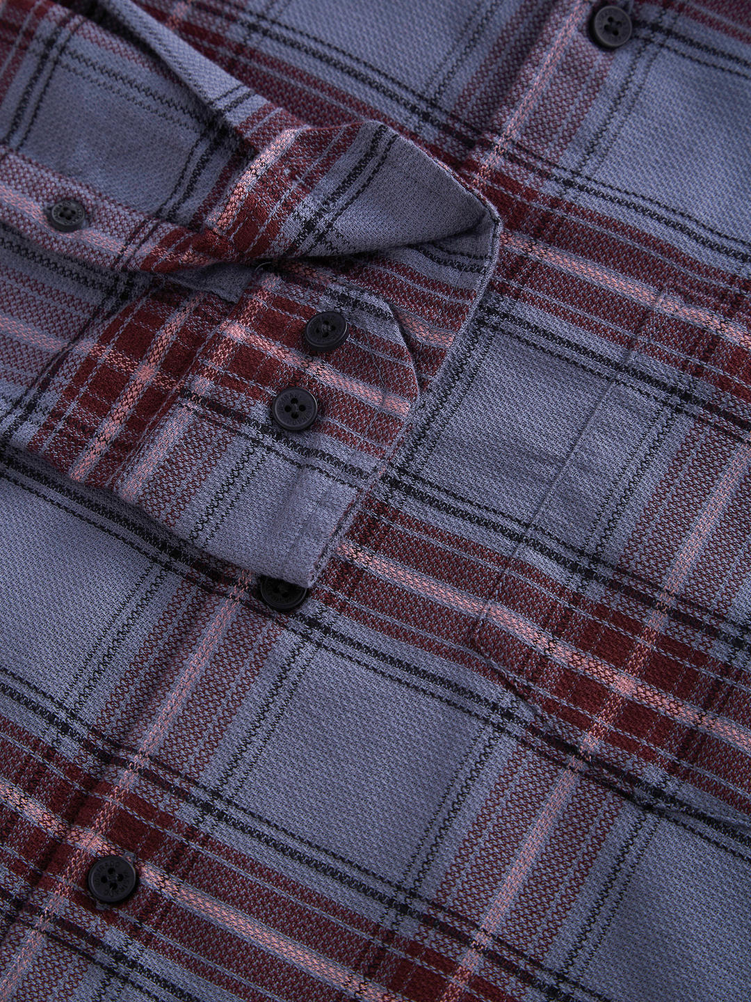 Premium Cotton Grey & Maroon Tartan Checkered Shirt - Image 3