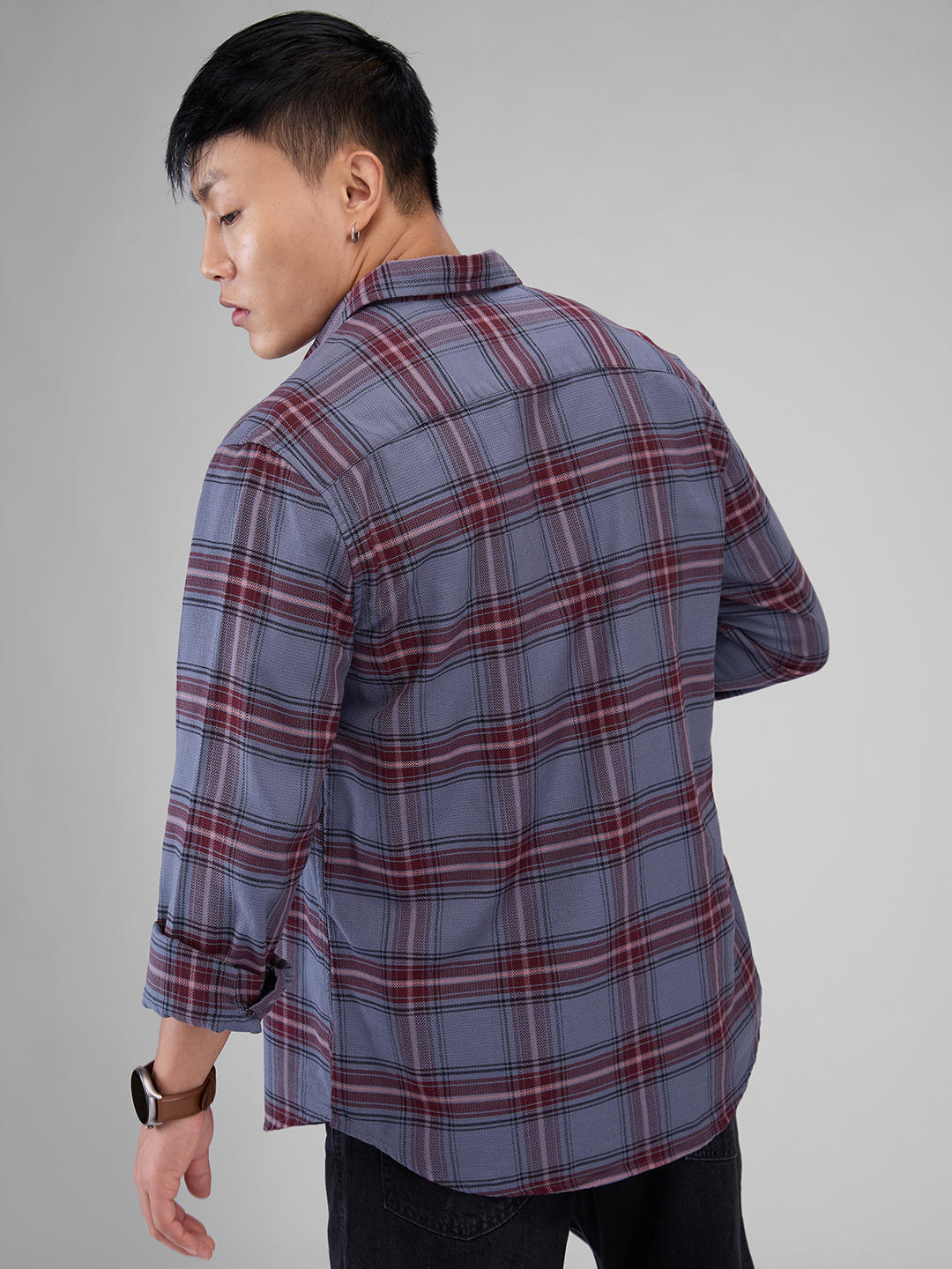Premium Cotton Grey & Maroon Tartan Checkered Shirt - Image 7