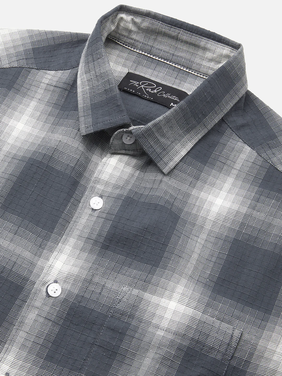 Premium Cotton Grey & White Box Checks Textured Shirt - Image 3