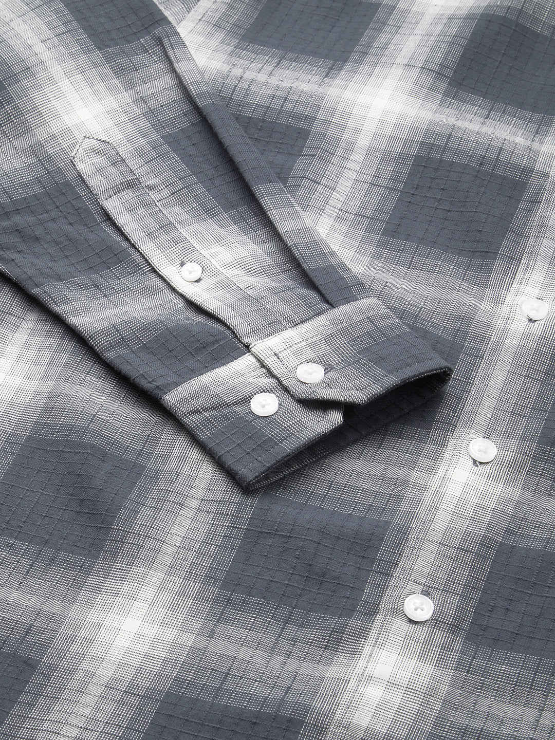 Premium Cotton Grey & White Box Checks Textured Shirt - Image 9
