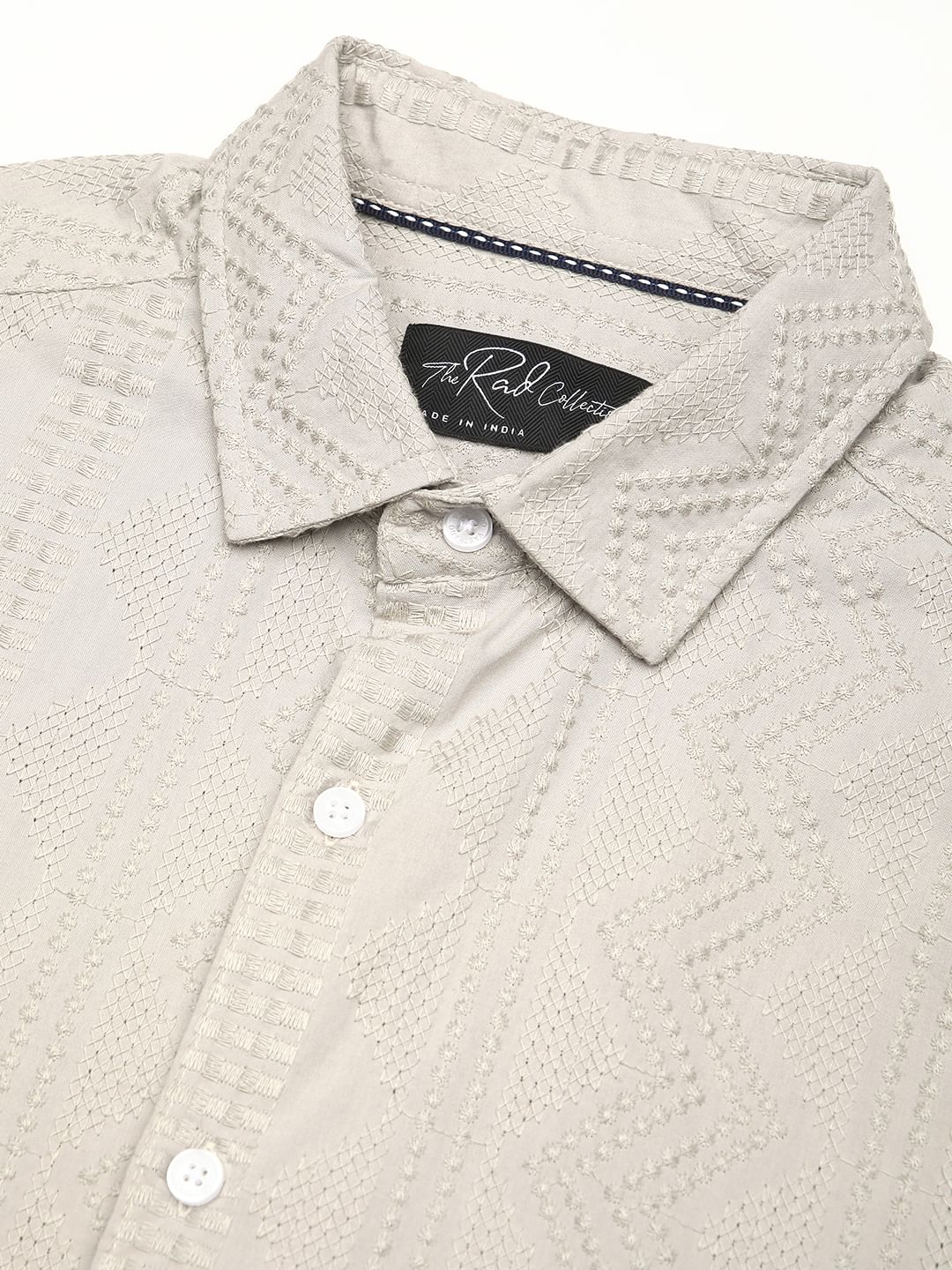 Premium Cotton Harbour Grey Geometric Embroidered Shirt - Image 3
