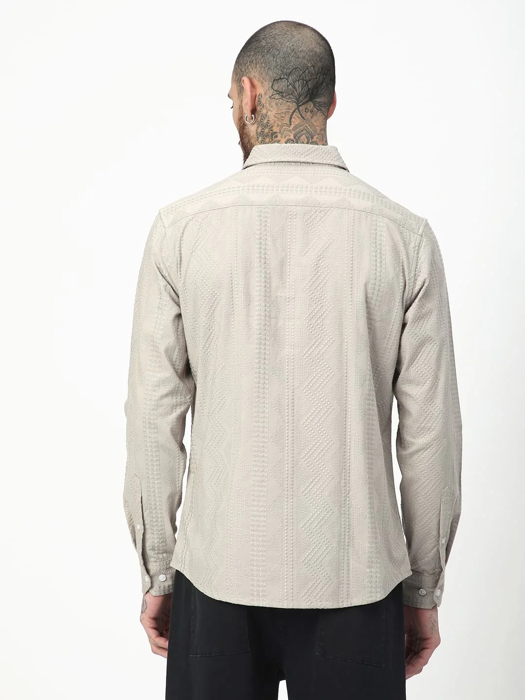 Premium Cotton Harbour Grey Geometric Embroidered Shirt - Image 7